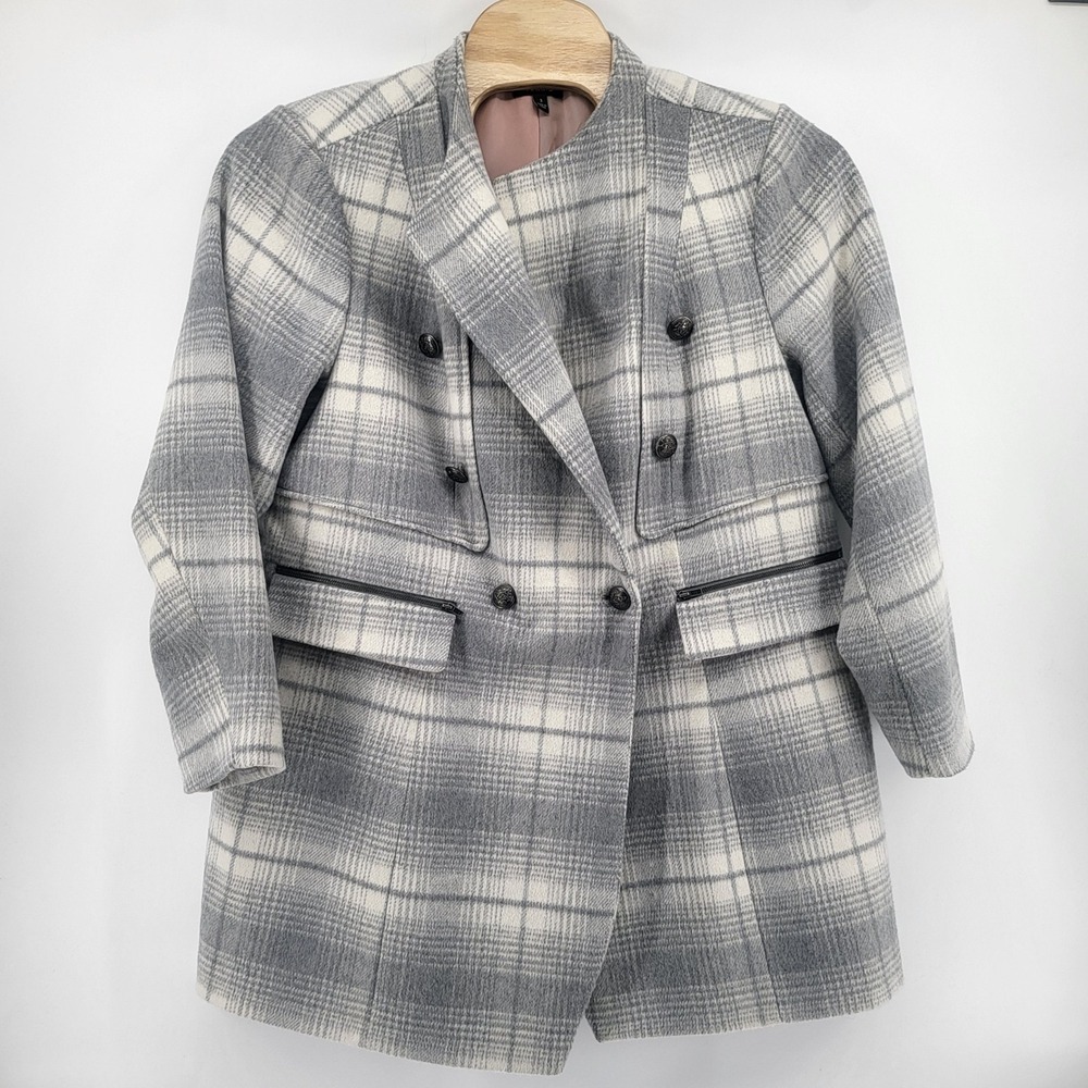 Torrid Plaid Double Breasted Blazer Coat Jacket Womens Sz 3 Gray Wool Pink Lined